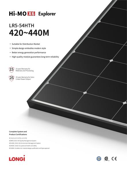 Panou Fotovoltaic Longi Hi-Mo X6 Explorer LR5-54HTH 425 W