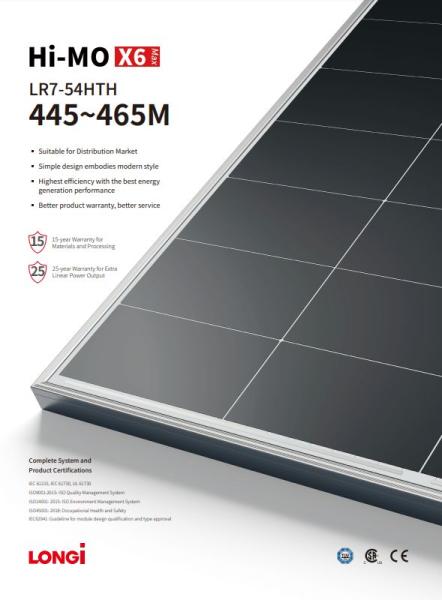 Panou Fotovoltaic Longi Hi-Mo X6 MAX Explorer LR7-54HTH 455 W